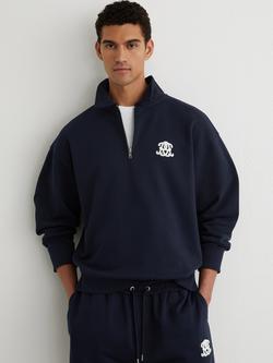 Reiss Avi Zip Neck Sweatshirt, Navy, Navy