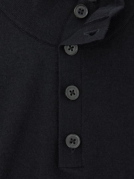 Reiss Farnham Medium Weight Wool Button Neck Jumper, Navy - view 2, Navy