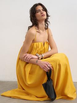 Topshop Pleat Cami Maxi Dress, Yellow - view 2, Yellow