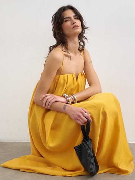 Topshop Pleat Cami Maxi Dress, Yellow - view 2, Yellow