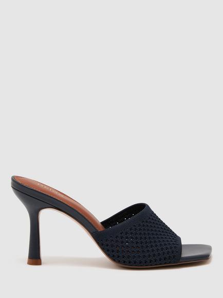 Reiss Briony Knitted Kitten Heel Mules, Navy, Navy