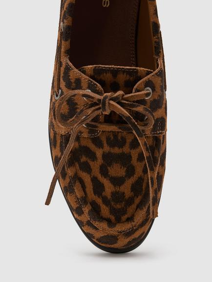 Reiss Lola Suede Animal Print Boat Shoes, Brown - view 2, Brown