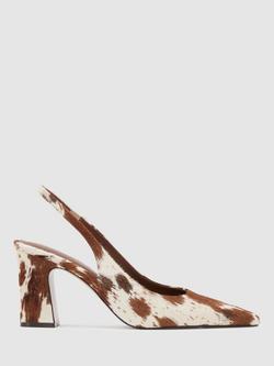 Reiss Lorena Slingback Cow Print Court Shoes, Brown, Brown