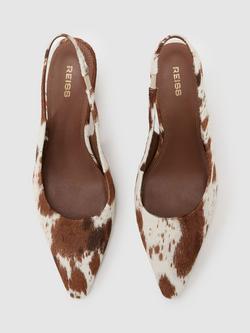 Reiss Lorena Slingback Cow Print Court Shoes, Brown - view 2, Brown
