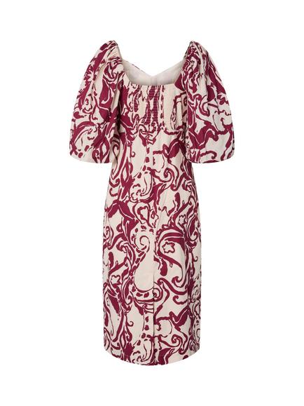 YAS Fleur Floral Print Cotton Short Sleeve Midi Dress, Cream/Red - view 2, Cream/Red