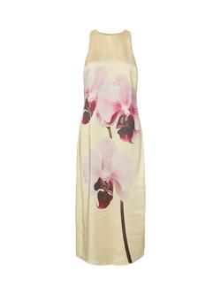 YAS Orchida Floral Print Sleeveless Satin Midi Dress, Yellow/Multi, Yellow/Multi