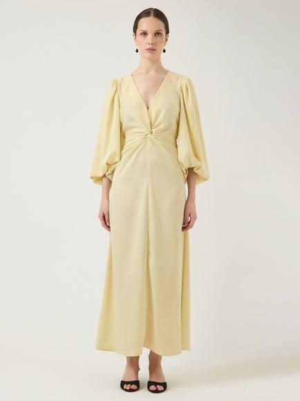 YAS Thea V-Neck Knot Front Midi Dress, Yellow, Yellow