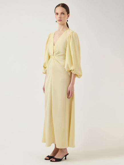 YAS Thea V-Neck Knot Front Midi Dress, Yellow - view 2, Yellow