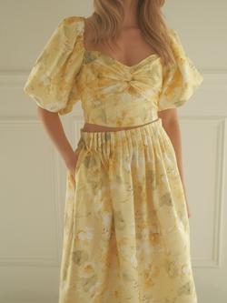 YAS Lemon Floral Puff Sleeve Crop Top, Yellow - view 2, Yellow