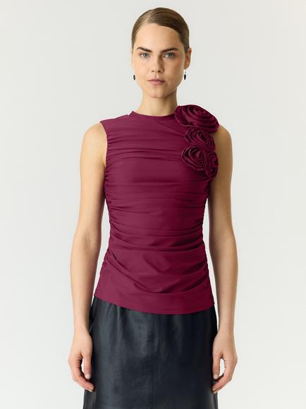 YAS Dona Sleeveless Ruched Top, Burgundy, Burgundy