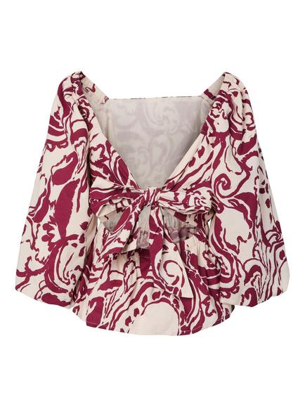 YAS Fleur Floral Print Cotton 3/4 Sleeve Top, Cream/Red - view 2, Cream/Red