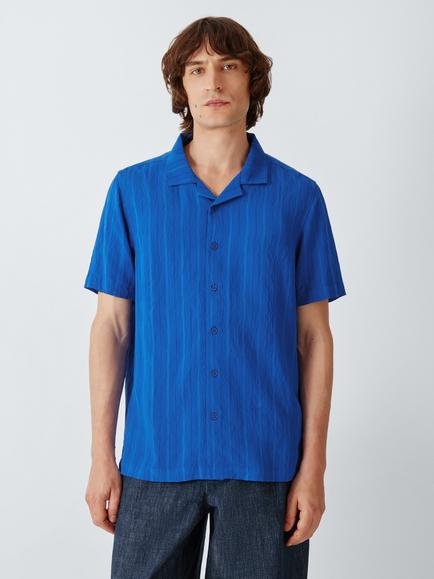 John Lewis Self Stripe Short Sleeve Shirt, Cobalt, Cobalt