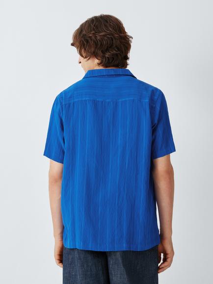 John Lewis Self Stripe Short Sleeve Shirt, Cobalt - view 2, Cobalt
