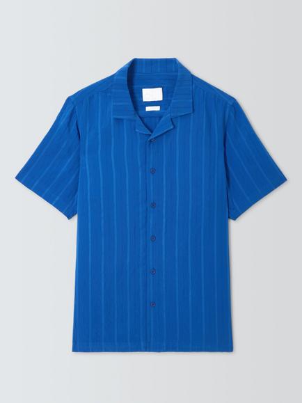 John Lewis Self Stripe Short Sleeve Shirt, Cobalt, Cobalt