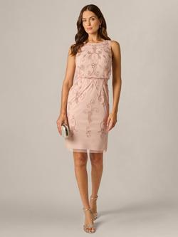 Adrianna Papell Studio Floral Scrollwork Cocktail Dress, Blush Whisper - view 2, Blush Whisper
