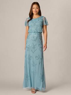Adrianna Papell Floral Scrollwork Cocktail Dress, Blue Sky