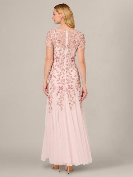 Adrianna Papell Floral Beaded Godet Maxi Dress, Blush Pink - view 2, Blush Pink