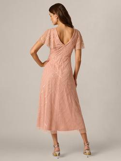 Adrianna Papell Studio Floral Beaded Midi Dress, Coral Coast - view 2, Coral Coast