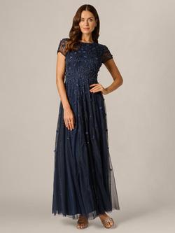 Adrianna Papell Floral Beaded Maxi Dress, Navy, Navy