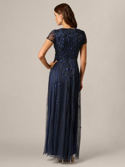 Adrianna Papell Floral Beaded Maxi Dress, Navy - view 2, Navy