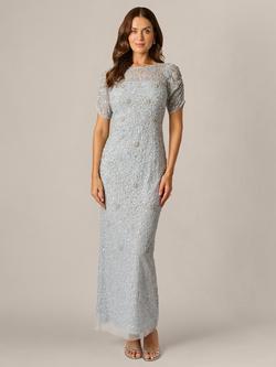 Adrianna Papell Elbow Sleeve Beaded Maxi Dress, Glacier, Glacier