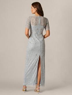 Adrianna Papell Elbow Sleeve Beaded Maxi Dress, Glacier - view 2, Glacier