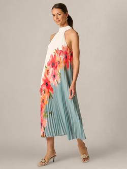 Adrianna Papell Floral Pleated Chiffon Dress, Blue/Multi, Blue/Multi