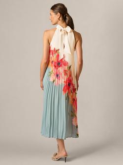Adrianna Papell Floral Pleated Chiffon Dress, Blue/Multi - view 2, Blue/Multi