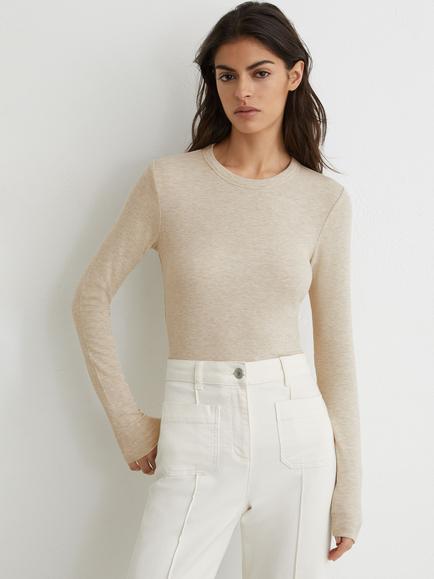 Reiss Arabelle Crew Neck Top, Stone, Stone
