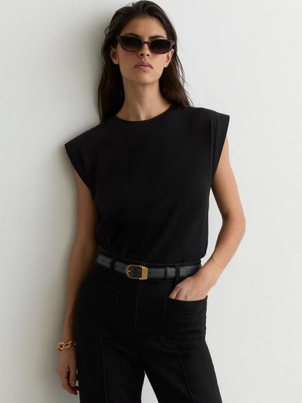 Reiss Millie Cap Sleeve T-Shirt, Black, Black
