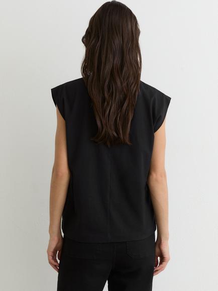 Reiss Millie Cap Sleeve T-Shirt, Black - view 2, Black
