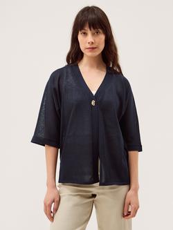 Monsoon Beth Short Sleeve Cardigan, Navy, Navy