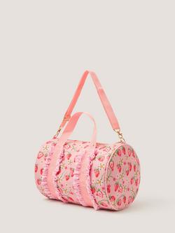 Monsoon Kids' Strawberry Gingham Duffle Bag, Pink - view 2, Pink