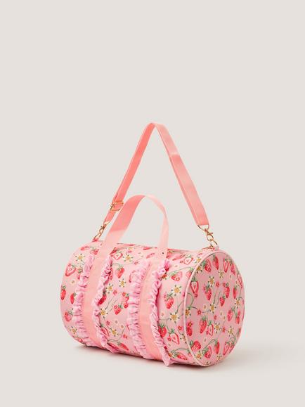 Monsoon Kids' Strawberry Gingham Duffle Bag, Pink - view 2, Pink