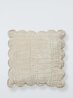 Laura Ashley Brady Velvet Scallop Cushion, Dove Grey
