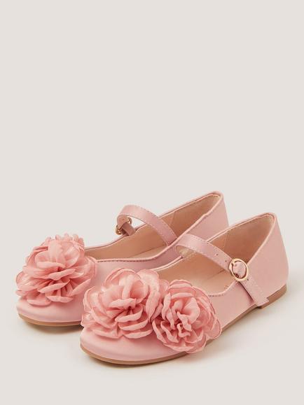 Monsoon Kids' Corsage Ballet Flats, Pink - view 2, Pink