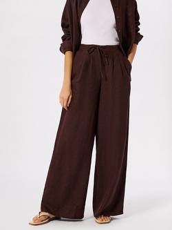 Whistles Wide Leg Pure Linen Trousers, Brown, Brown