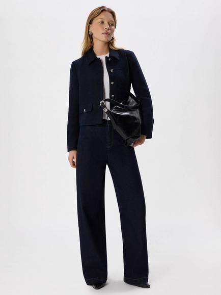 Whistles Cropped Boucle Jacket, Navy
