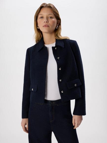 Whistles Cropped Boucle Jacket - view 2, Navy