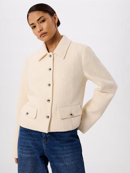 Whistles Lucie Cotton Blend Boucle Round Neck Jacket, Ivory