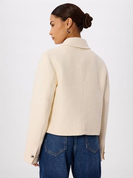 Whistles Lucie Cotton Blend Boucle Round Neck Jacket - view 2, Ivory