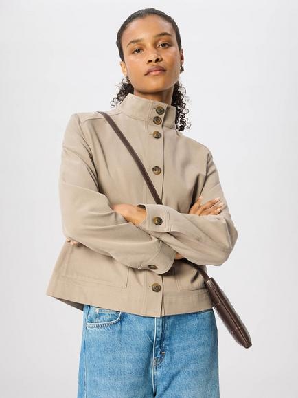 Whistles Funnel Neck Cotton Jacket, Taupe, Taupe