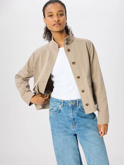 Whistles Funnel Neck Cotton Jacket, Taupe - view 2, Taupe