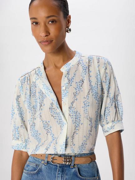 Whistles Ditsy Stem Textured Blouse, Blue/Multi