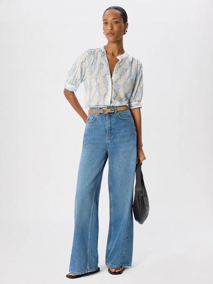Whistles Ditsy Stem Textured Blouse - view 2, Blue/Multi