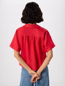 Whistles Gathered Pure Linen Short Sleeve Shirt, Red - view 2, Red