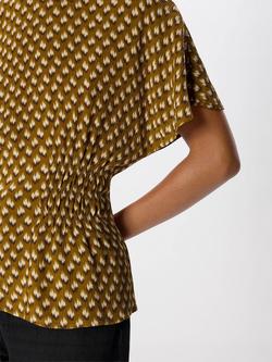 Whistles Ikat Spot Shirred Blouse containing LENZING™ ECOVERO™ Viscose - view 2, Khaki/Multi