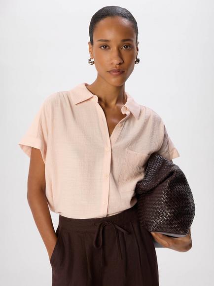Whistles Nicola Short Sleeve Textured Shirt, Pale Pink, Pale Pink