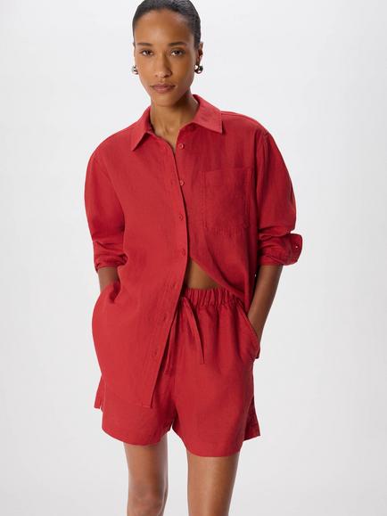Whistles Ultimate Linen Long Sleeve Shirt, Red