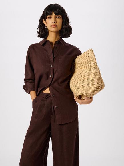 Whistles Ultimate Linen Long Sleeve Shirt, Brown